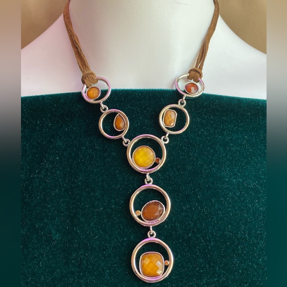 Lia Sophia earth tone gem necklace on suede cord